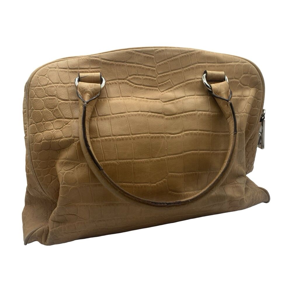 Michael Kors Medium Tan Crocodile Embossed Leather Satchel Top Handle Bag *READ